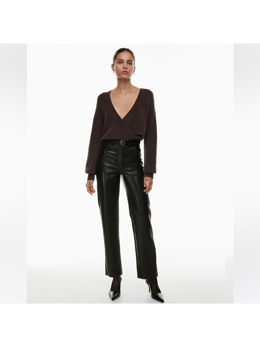 Aritzia Wilfred The Melina Vegan Leather High Waisted Pant in Black Sz 2